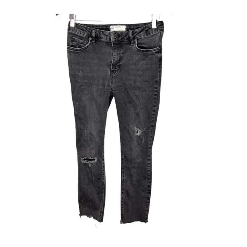 Free people distressed raw hem black straight leg black cropped jeans size 27